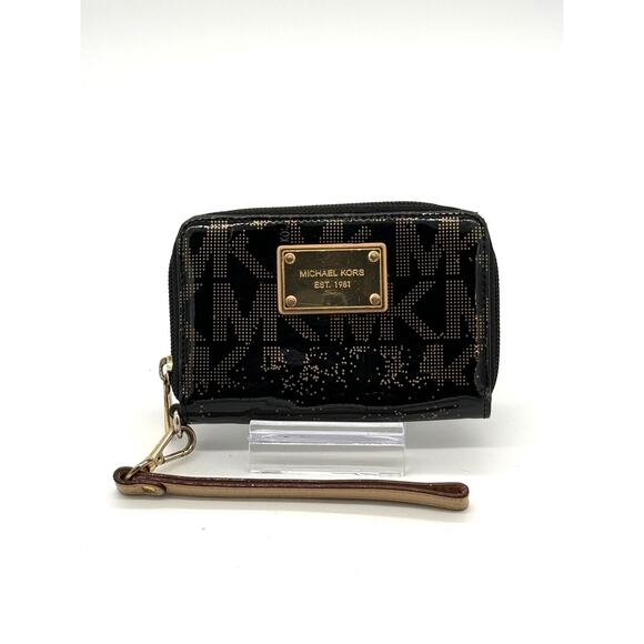 Michael Kors Metallic Black Patent Leather Wallet Wristlet*Great Condition - Picture 1 of 8